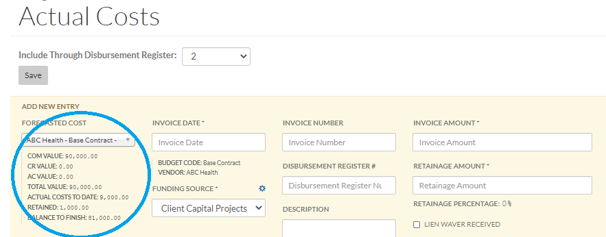 Screenshot of project budget app and overspending